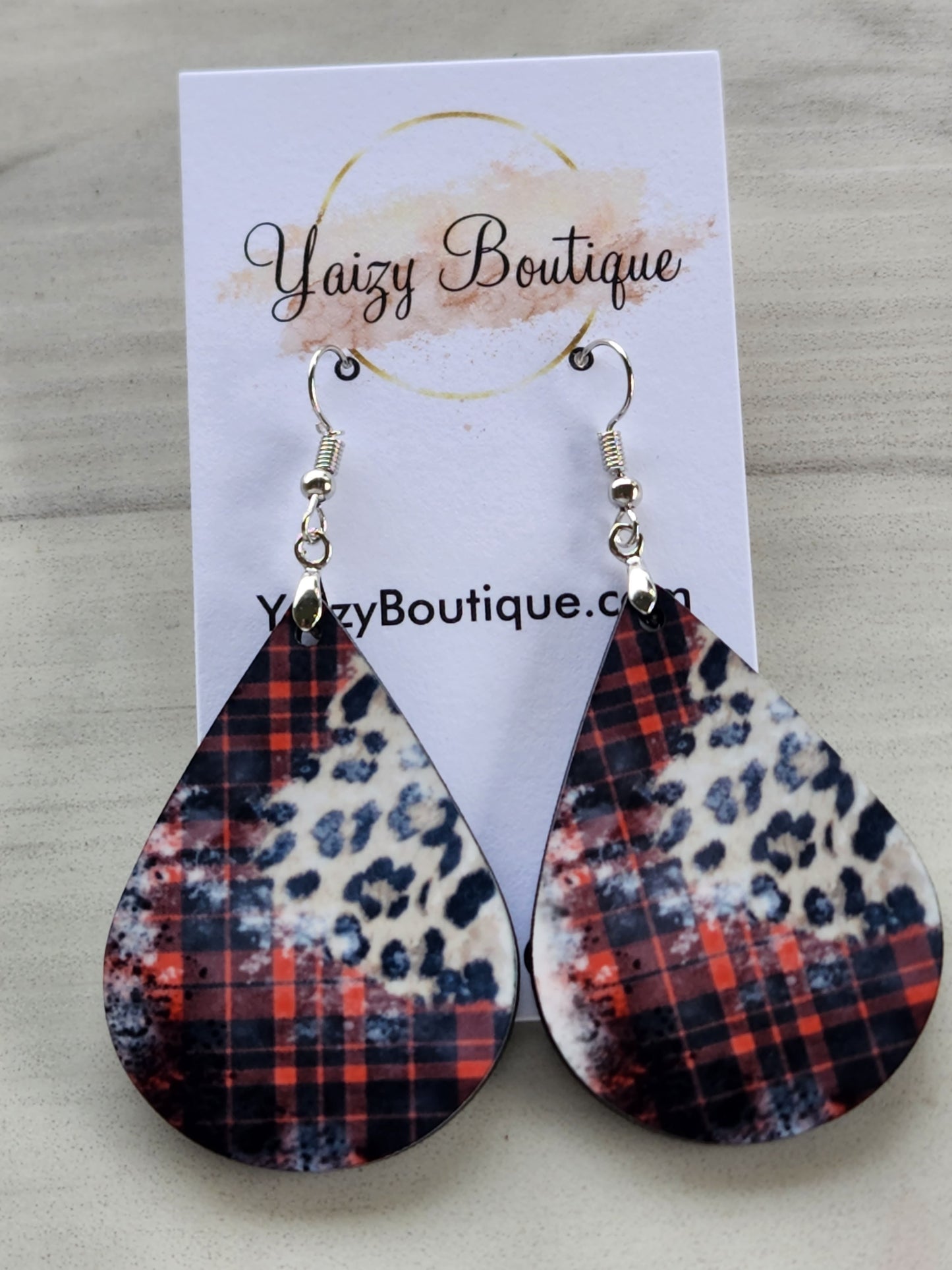 Red Plaid with Animal Print Earrings - Yaizy Boutique