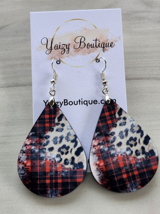 Red Plaid with Animal Print Earrings - Yaizy Boutique