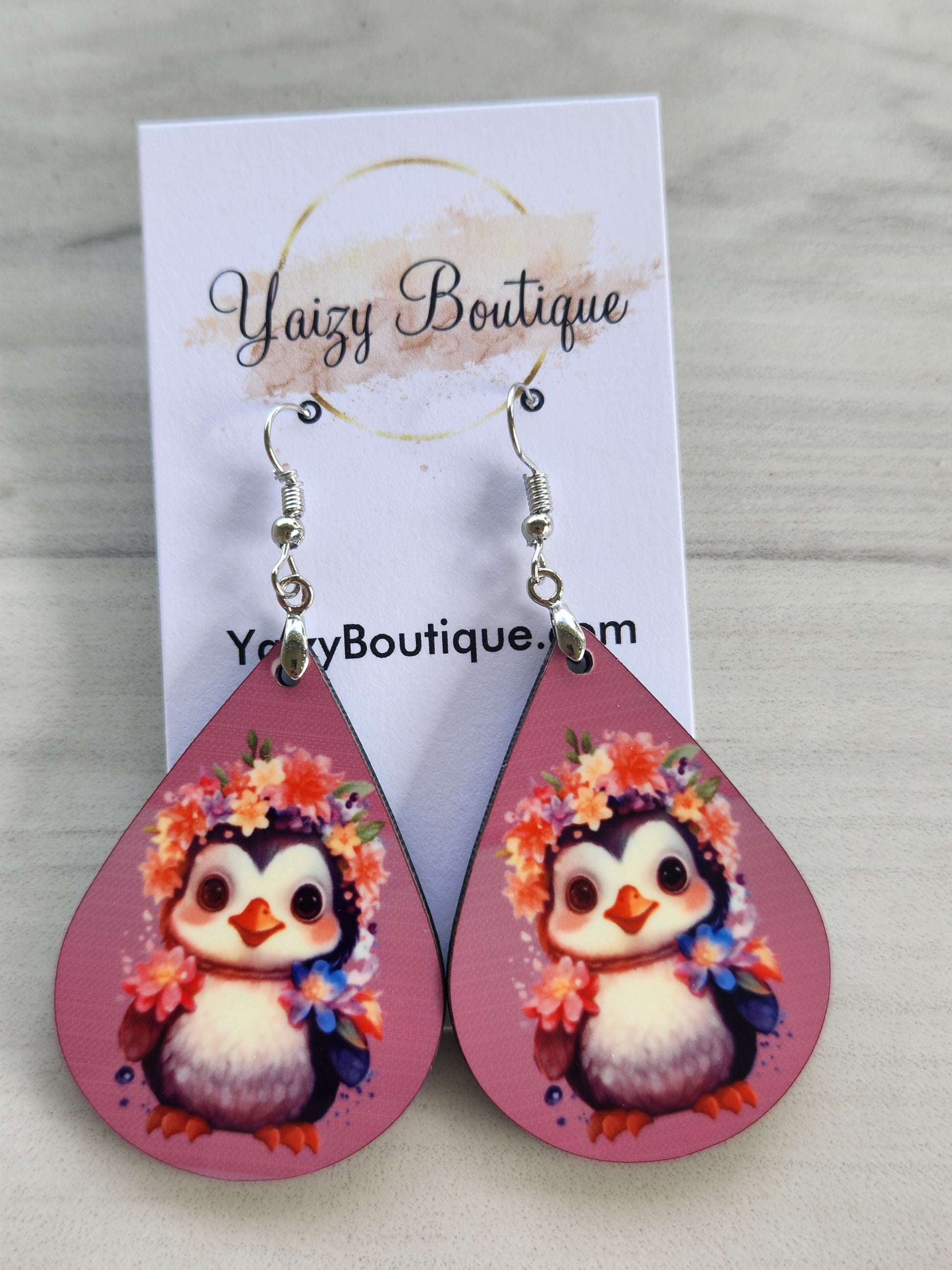 Penguin with Flowers Earrings - Yaizy Boutique