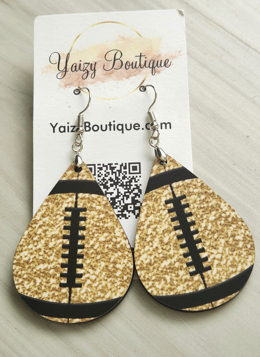 Gold and Black Sparkling Football Earrings