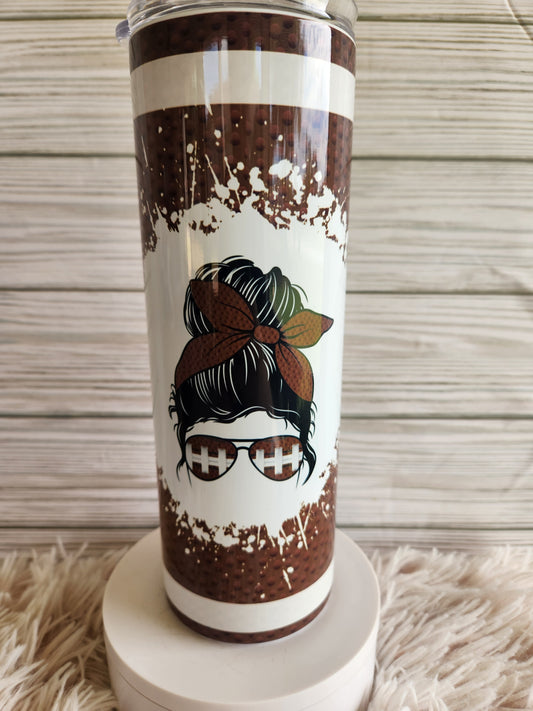 Messy Bun Football 20z handmade Tumbler