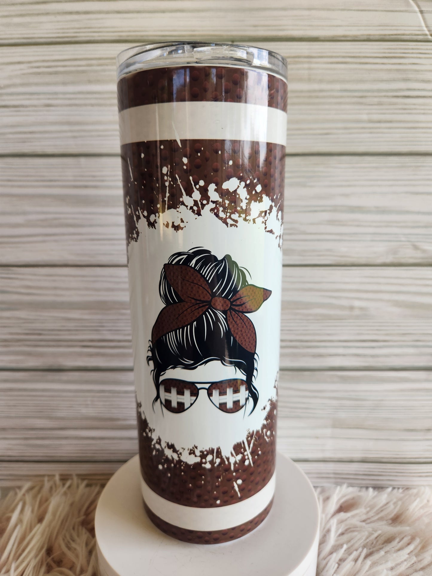 Messy Bun Football 20z handmade Tumbler