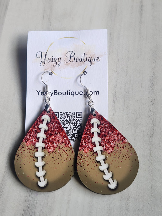 Gold and Red Handmade Football Earrings