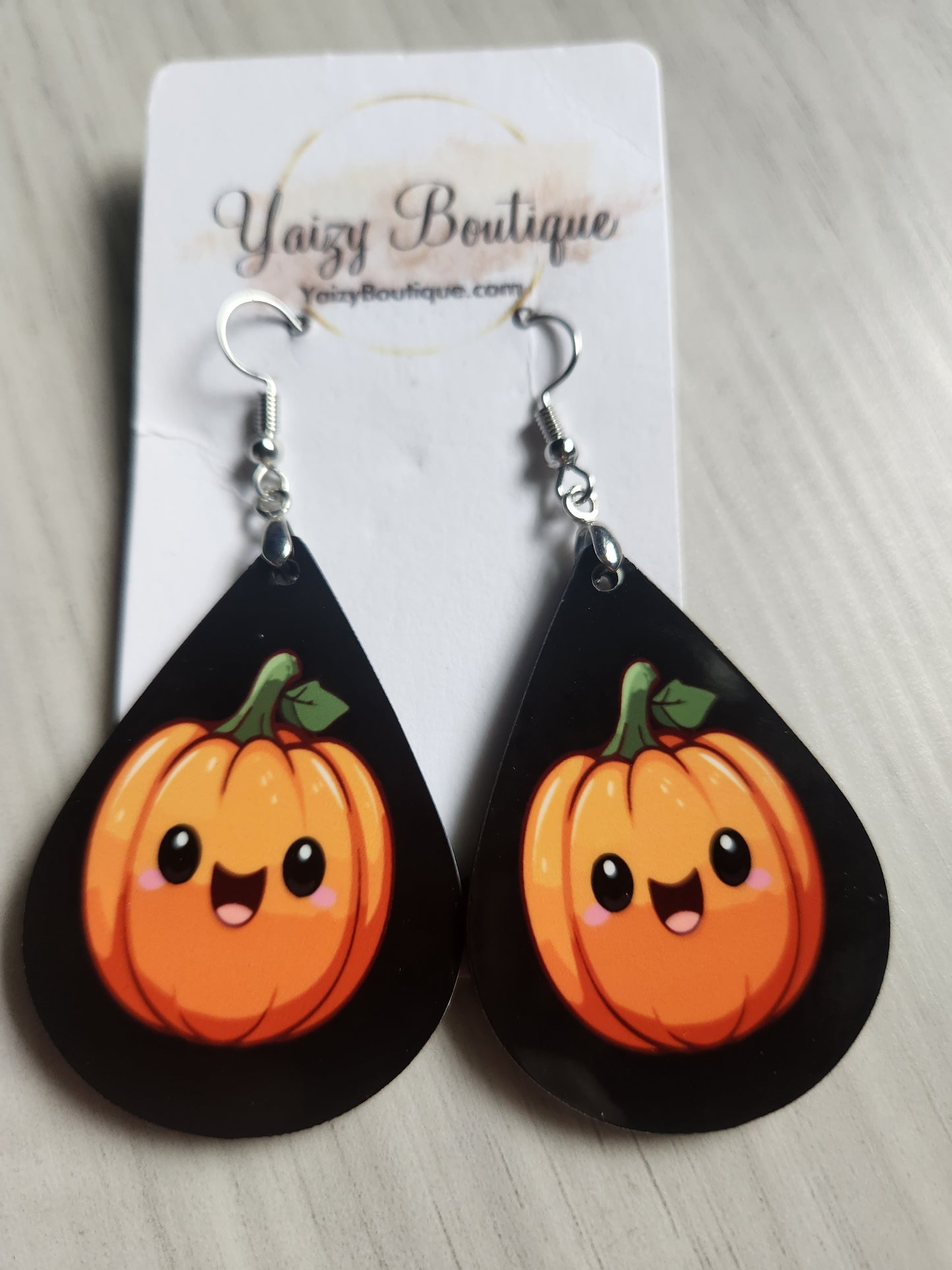 Laughing  Pumkin with Black Background Handmade Earrings