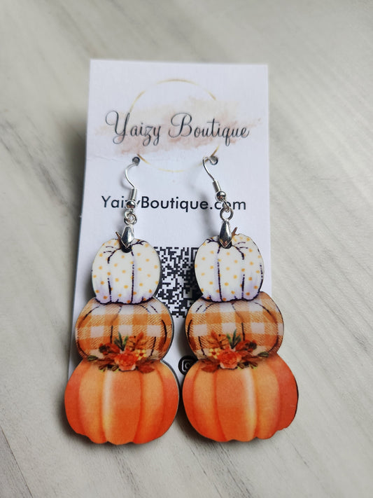 Stacked Orange Pumkin, Handmade Earrings