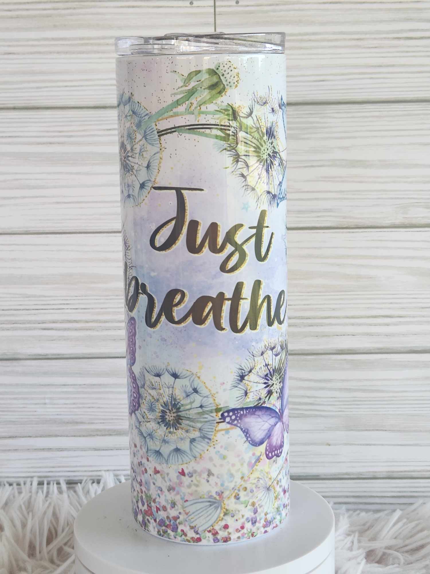 Just Breathe (Purple Butterflies & Dandelions) Tumbler - Yaizy Boutique