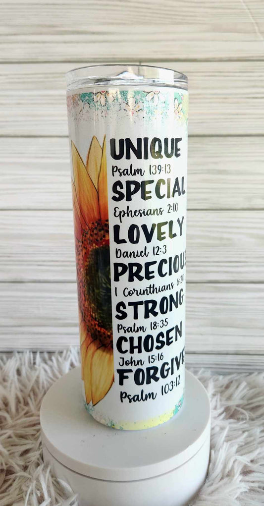 Scriptures For How God Views us- Sunflower- Tumbler - Yaizy Boutique