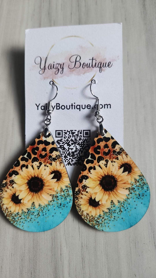 Boucles d'oreilles faites à la main avec imprimé animal tournesol sarcelle