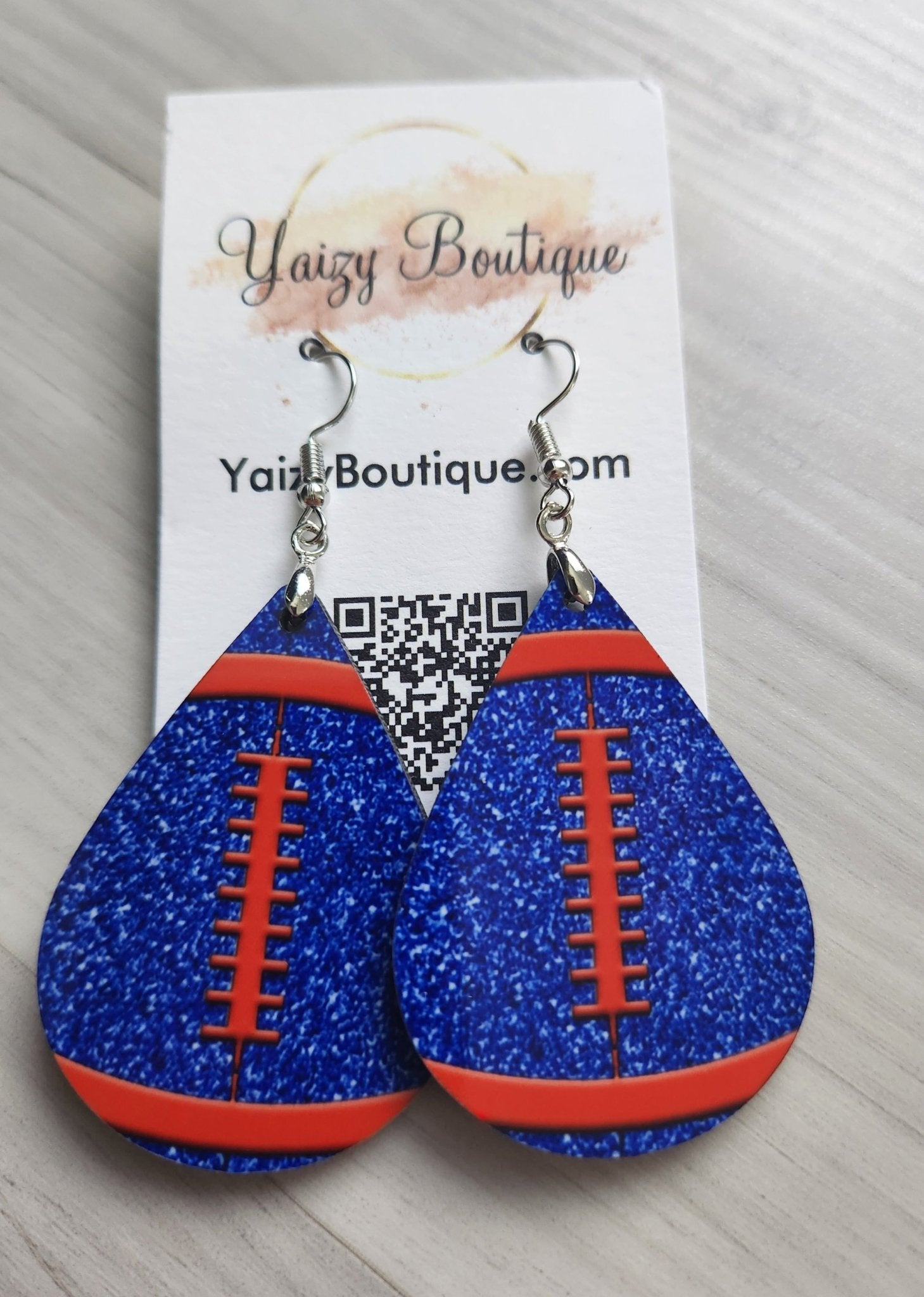 Blue Orange Sparkle Football Handmade Earrings - Yaizy Boutique