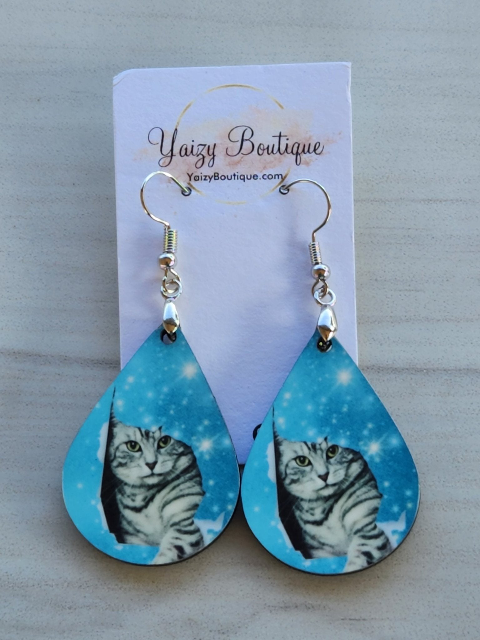 Blue Sparkle Cat Earrings - Yaizy Boutique