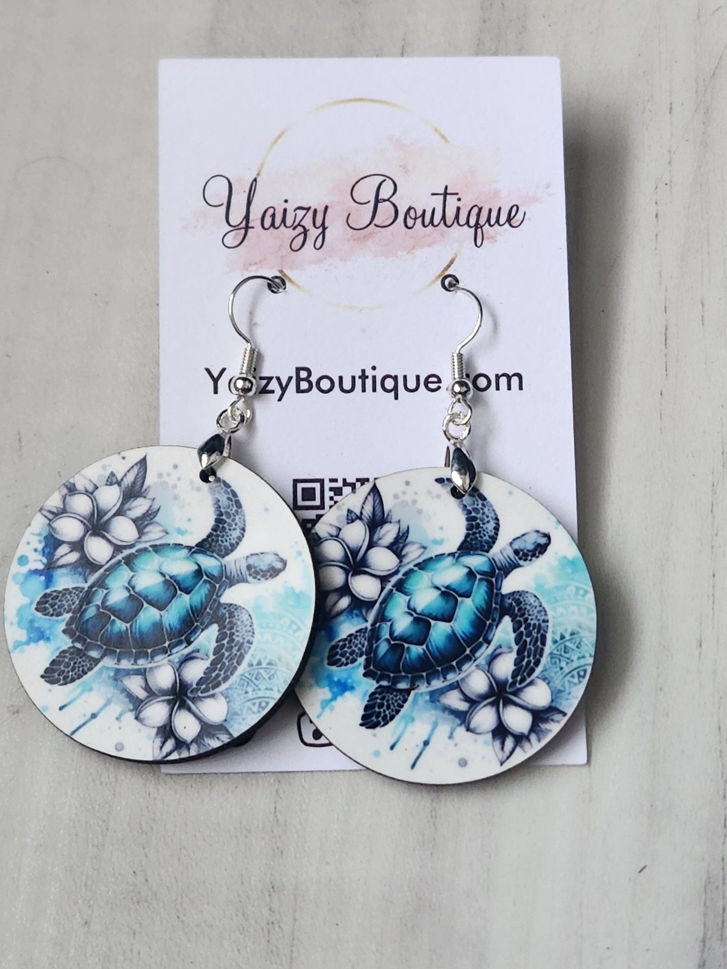 Blue Turtle and Plumeria Handmade Earrings - Yaizy Boutique