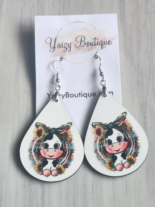 Cute Calf with Sunflower Bow Handmade Earrings - Yaizy Boutique