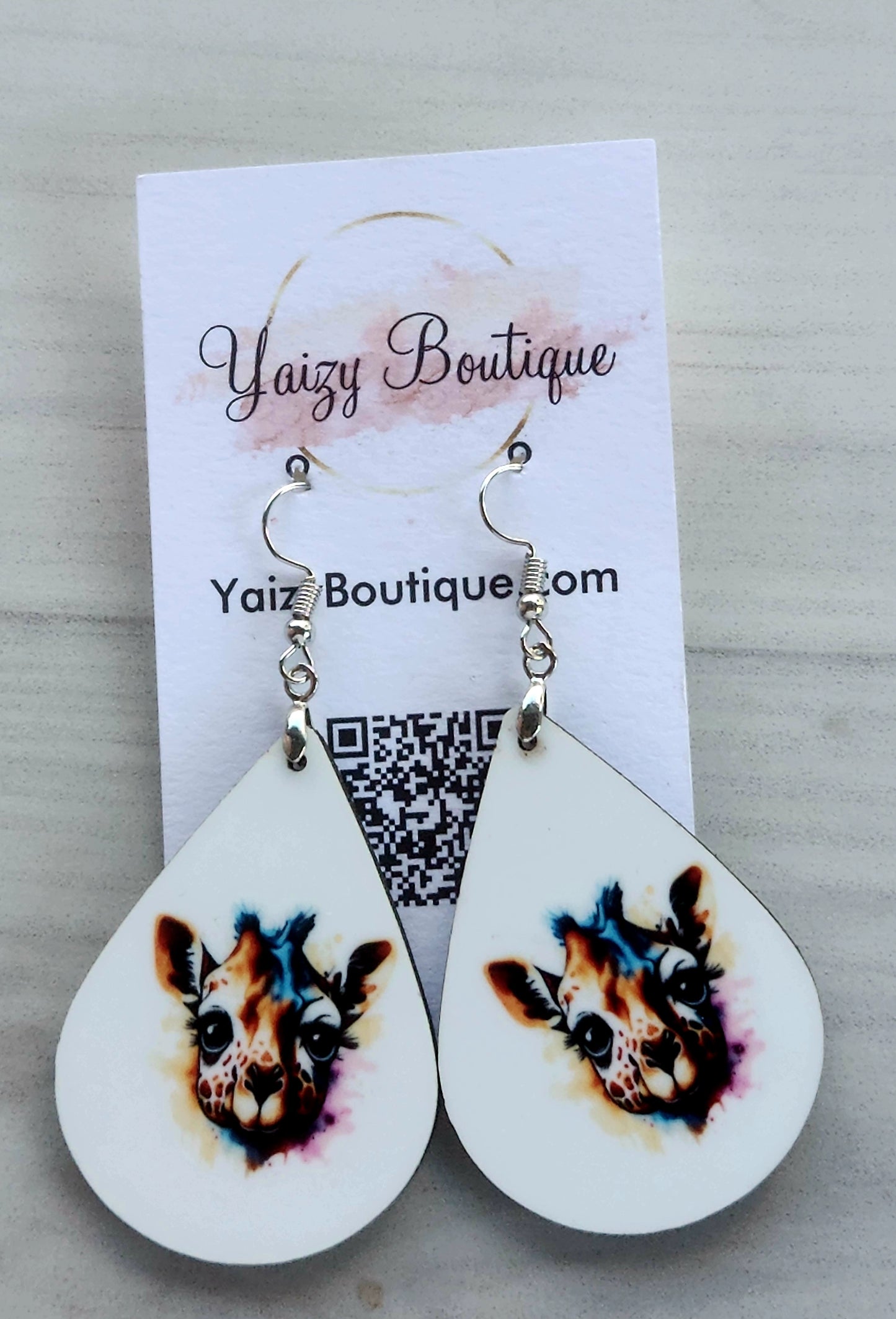 Water Color and Giraffe Handmade Earrings