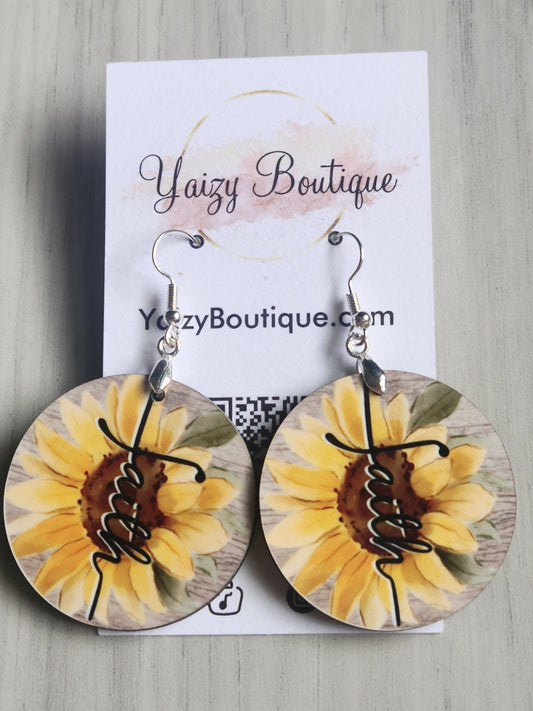 Round Sunflower and Faith Handmade Earrings