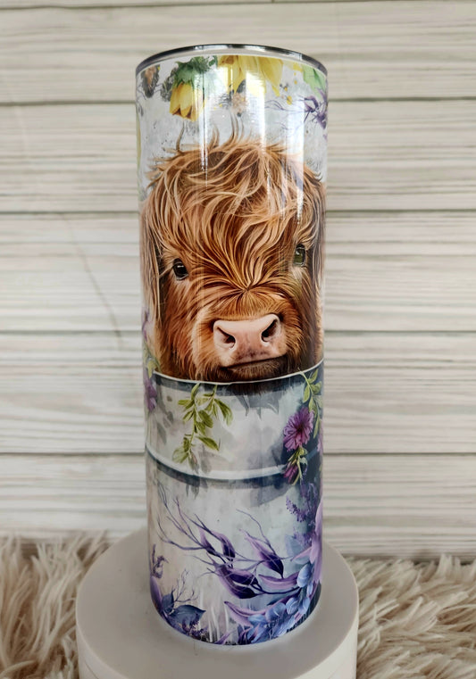 Vaso Highland Cow en cubo de flores 20z