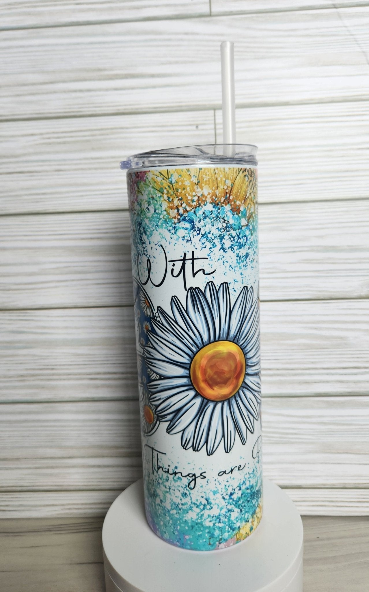 "With God All Things Are Possible" White Daisy Tumbler - Yaizy Boutique