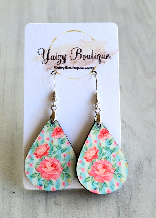 Roses, green background Earrings - Yaizy Boutique